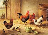 Edgar Hunt Famous Paintings - Chickens in a Barnyard
